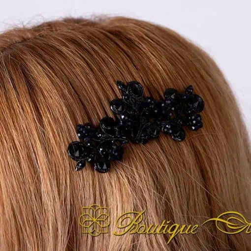 Black Zircon Detailed Black Silver Hair Comb No:1