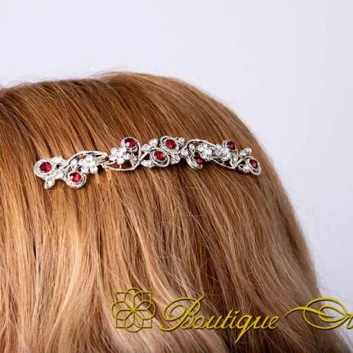 Sultana Red & White Zircon Detailed Silver Hair Comb No:2