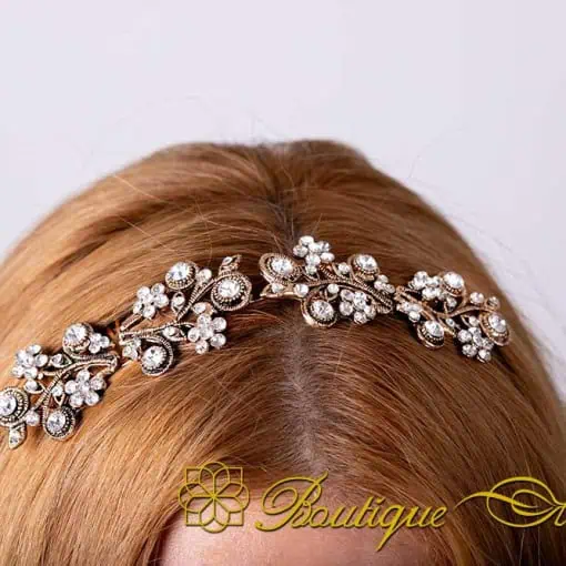 Sultana White Zircon Detailed Rose Gold Plated Hair Comb No:1