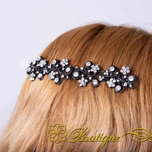 Sultana White Zircon Detailed Black Silver Hair Comb No:3