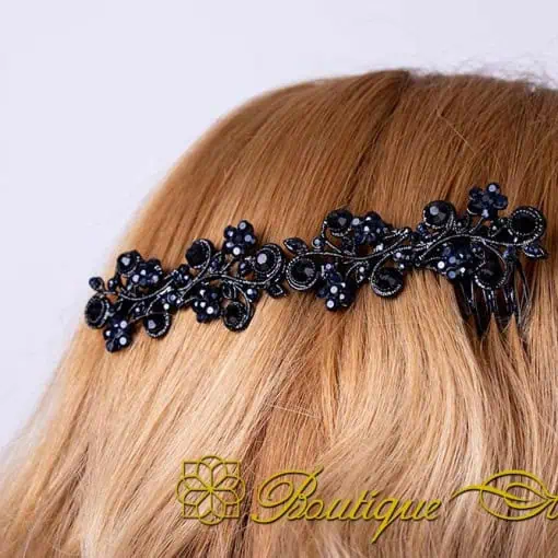 Sultana Black Zircon Detailed Silver Hair Comb No:1