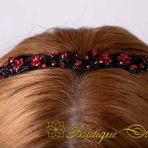 Sultana Red Zircon Detailed Black Silver Hair Comb No:1