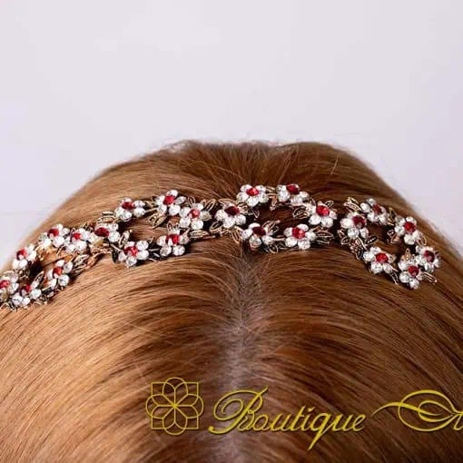 Sultana Red & White Zircon Detailed Silver Hair Comb No:1