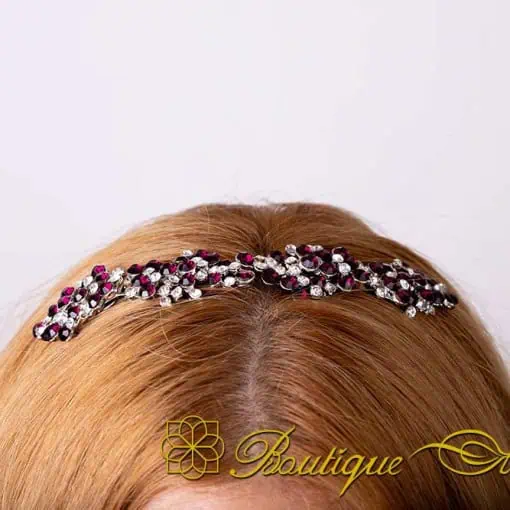 Sultana Purple & White Zircon Detailed Silver Hair Comb No:1