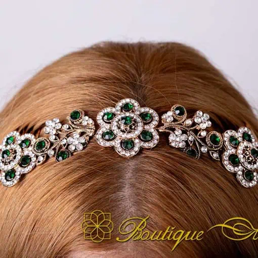 Sultana Green & White Zircon Detailed Silver Hair Comb No:1