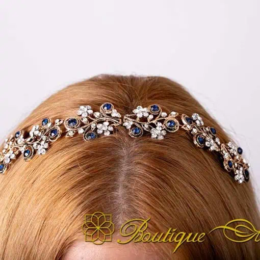 Sultana Blue & White Zircon Detailed Rose Gold Plated Hair Comb No:1