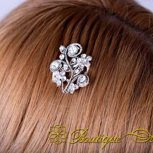 White Zircon Detailed Silver Hair Comb No:2