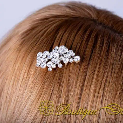 White Zircon Detailed Silver Hair Comb No:1