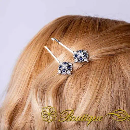 Blue & White Zircon Detailed Silver Side Hair Clip