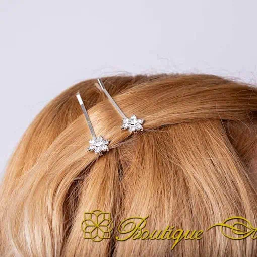 Hexagon White Zircon Detailed Silver Side Hair Clip