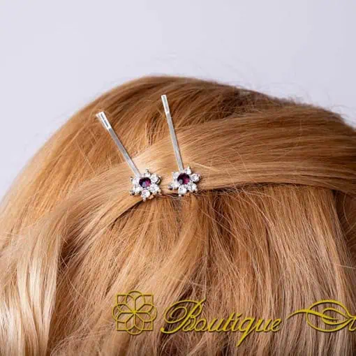 Hexagon Purple & White Zircon Detailed Silver Side Hair Clip