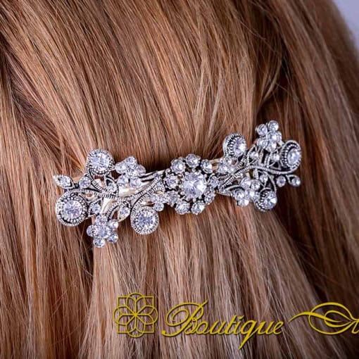 White Zircon Detailed Silver Hair Clip No:1