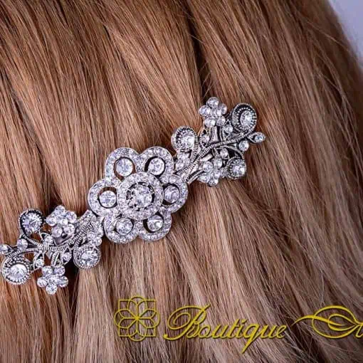 White Zircon Detailed Silver Hair Clip No:4