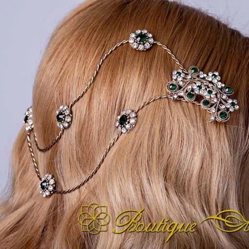 Sultana Green & White Zircon Hair Vine with Comb No:1