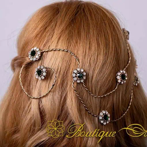 Sultana Green & White Zircon Hair Vine with Comb No:1