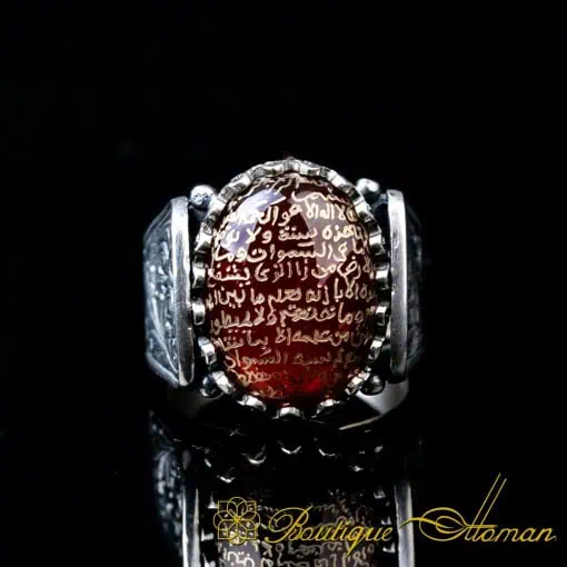 Hun Collection Red Yemeni Aqeeq Ayat Al Kursi Men Ring