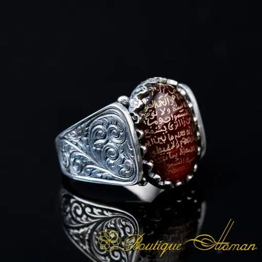 Hun Collection Red Yemeni Aqeeq Ayat Al Kursi Men Ring