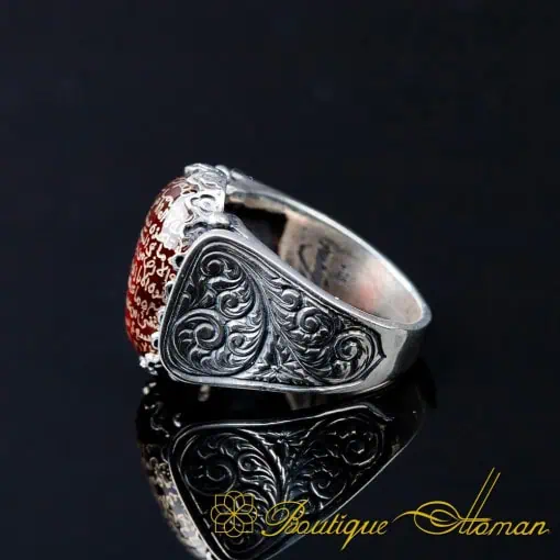 Hun Collection Red Yemeni Aqeeq Ayat Al Kursi Men Ring