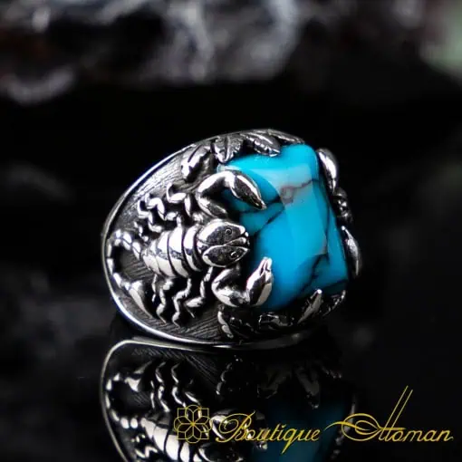925 Silver Turquoise Man Ring Scorpion