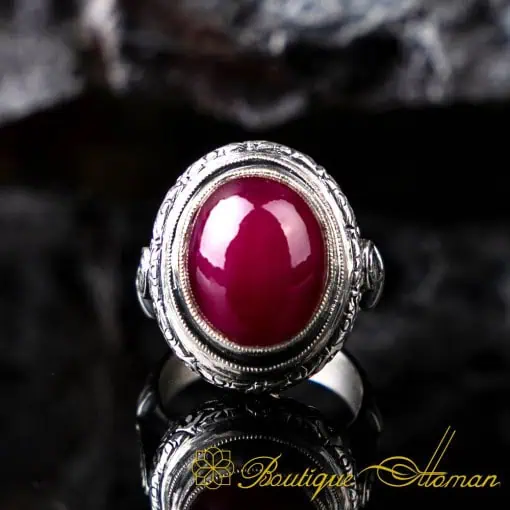 Hand Made Cabochon Ruby Silver Men Ring