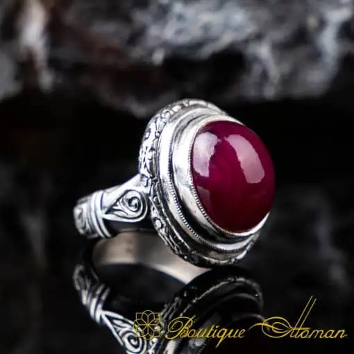 Hand Made Cabochon Ruby Silver Men Ring