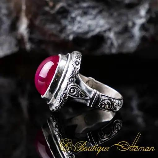 Hand Made Cabochon Ruby Silver Men Ring