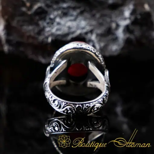 Hand Made Cabochon Ruby Silver Men Ring