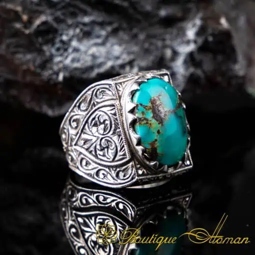 Hand Engraved Feroza Silver Men Ring