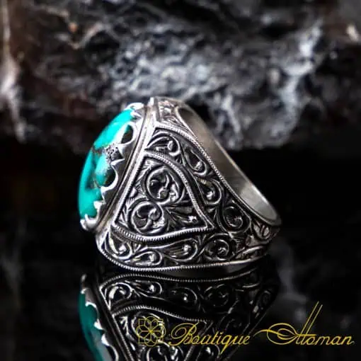 Hand Engraved Feroza Silver Men Ring