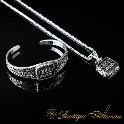 Car Logo Square Bracelet & Pendant Set for Audi Owners