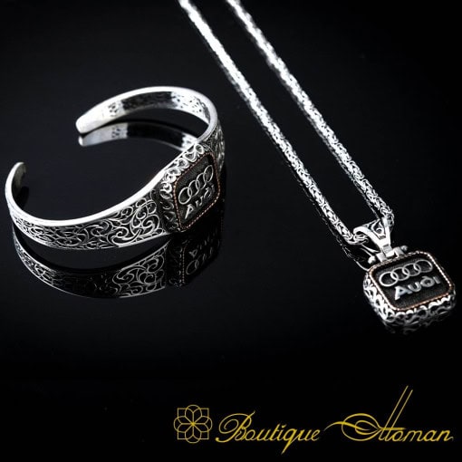 Car Logo Square Bracelet & Pendant Set for Audi Owners