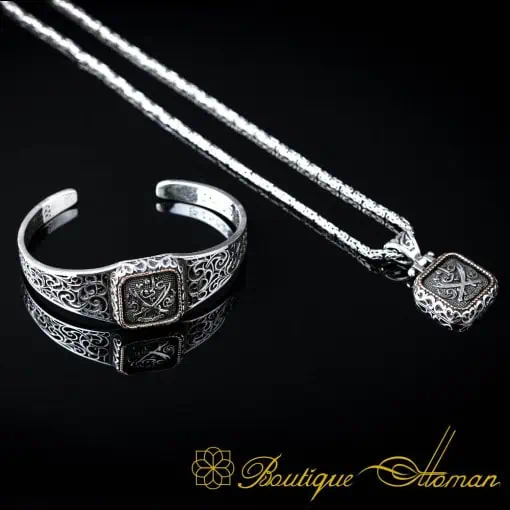 Crossed Swords (Ya Ali) Square Bracelet & Pendant Set
