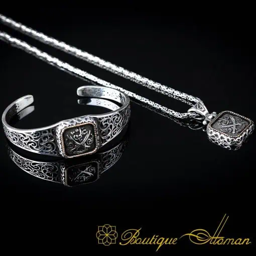 Crossed Swords (Ya Ali) Square Bracelet & Pendant Set