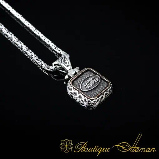 Car Logo Square Pendant with King Chain Necklace for Land Rover Owners