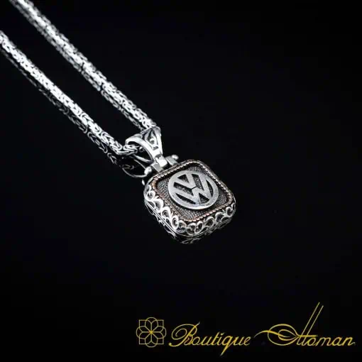 Car Logo Square Pendant with King Chain Necklace for Volkswagen Owners