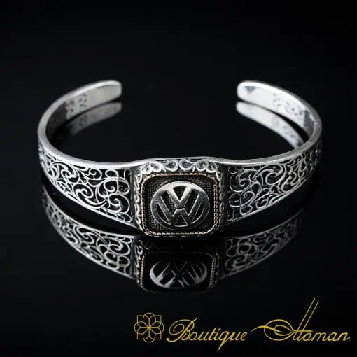 Car Logo Silver Cuff Bracelet for Volkswagen Owners