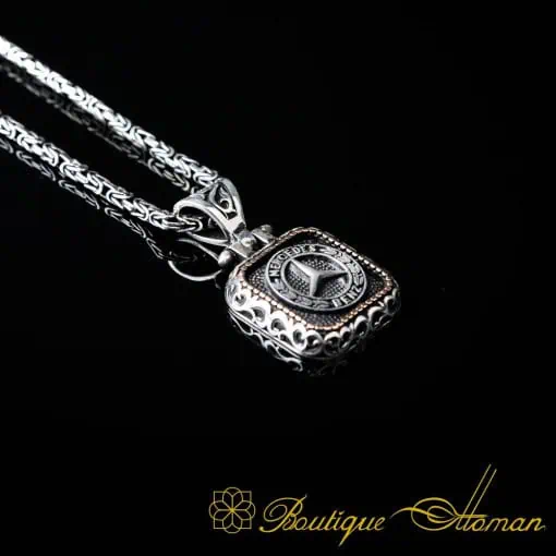 Car Logo Square Pendant with King Chain Necklace for Mercedes-Benz Owners