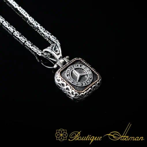 Car Logo Square Pendant with King Chain Necklace for Mercedes-Benz Owners