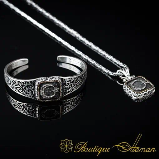 Crescent Star Square Bracelet & Pendant Set