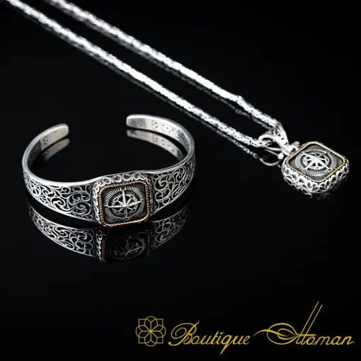 Compass Square Bracelet & Pendant Set