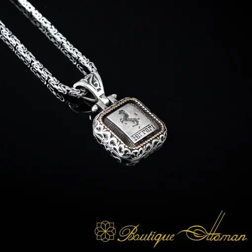 Car Logo Square Pendant with King Chain Necklace for Ferrari Owners