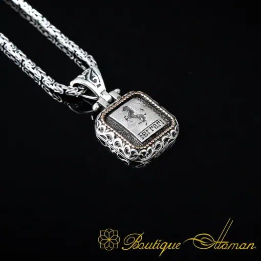Car Logo Square Pendant with King Chain Necklace for Ferrari Owners