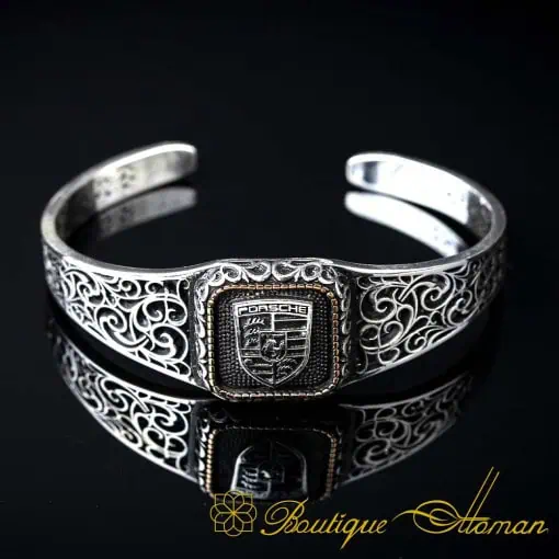 Car Logo Silver Cuff Bracelet for Porsche Owners
