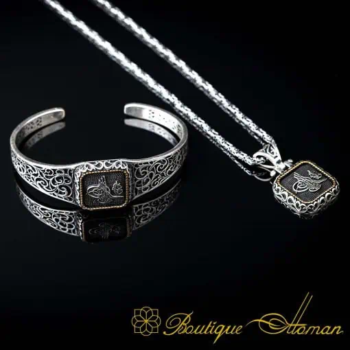 Ottoman Tughra Square Bracelet & Pendant Set