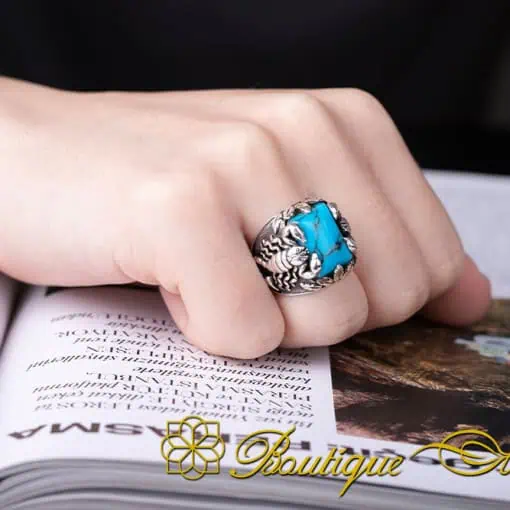 925 Silver Turquoise Man Ring Scorpion