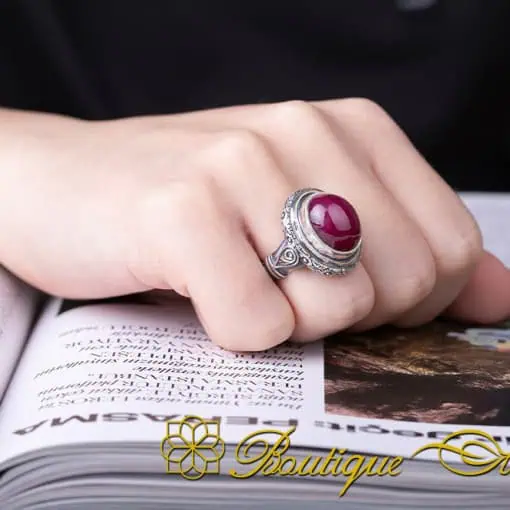 Hand Made Cabochon Ruby Silver Men Ring