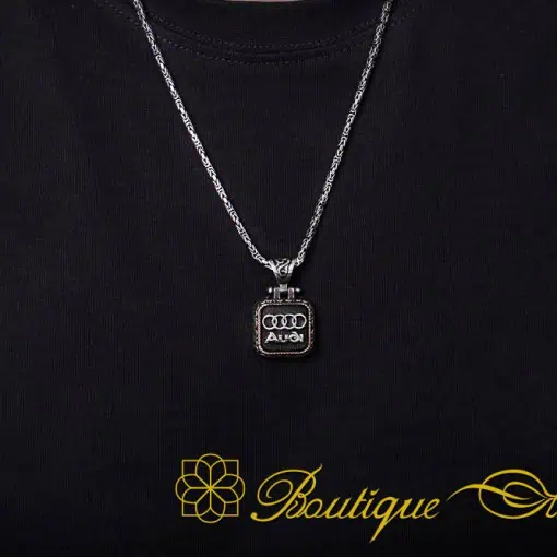 Car Logo Square Pendant with King Chain Necklace for Audi Owners