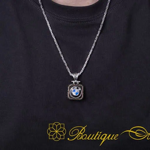 Car Logo Square Pendant with King Chain Necklace for BMW Owners