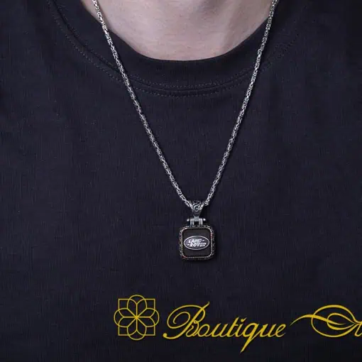 Car Logo Square Pendant with King Chain Necklace for Land Rover Owners