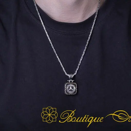 Car Logo Square Pendant with King Chain Necklace for Mercedes-Benz Owners
